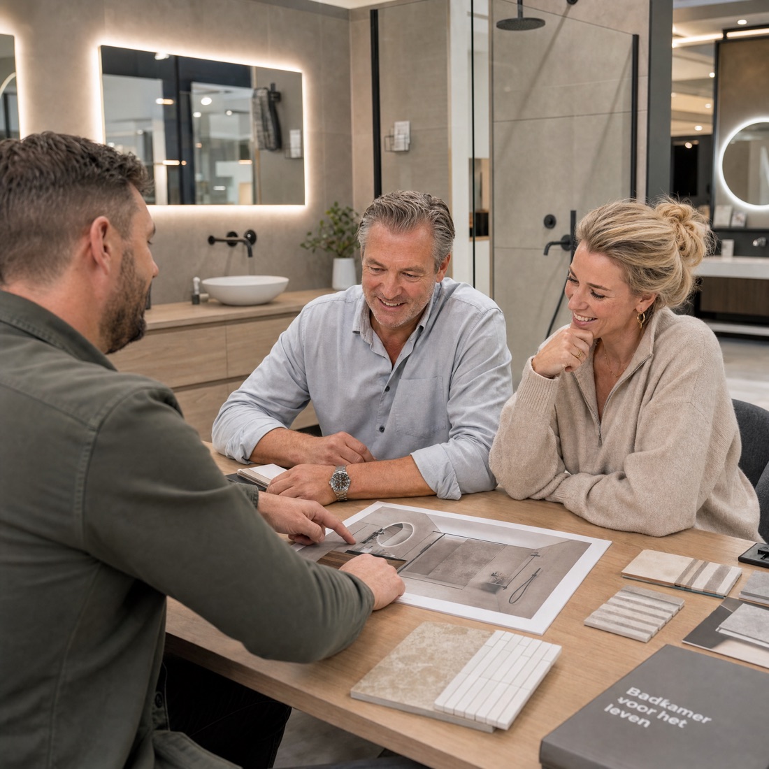 Stap 2: samen je indeling, tegels en materialen kiezen in de showroom