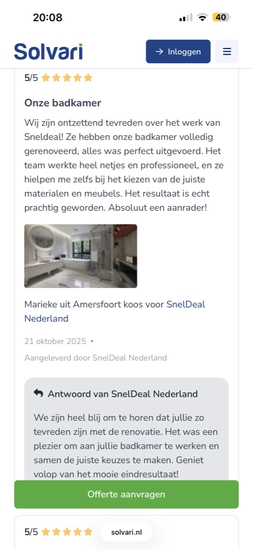 WhatsApp-bericht van een blije klant over de badkamer